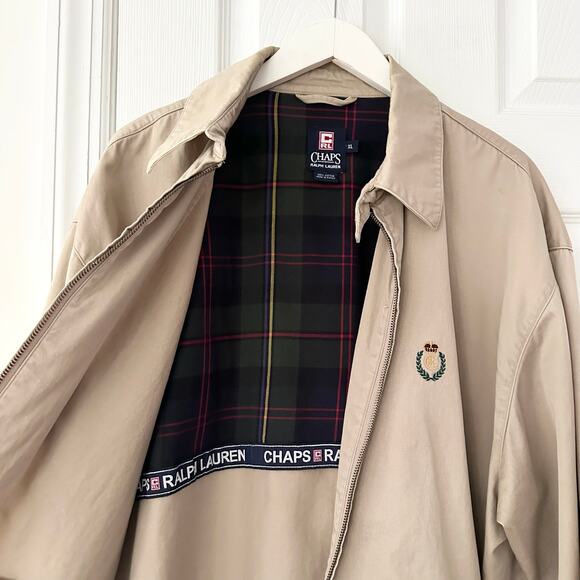 Chaps Ralph Lauren Khaki Vintage Full Zip Harrington Plaid Half Lined Jacket XL - Picture 10 of 12